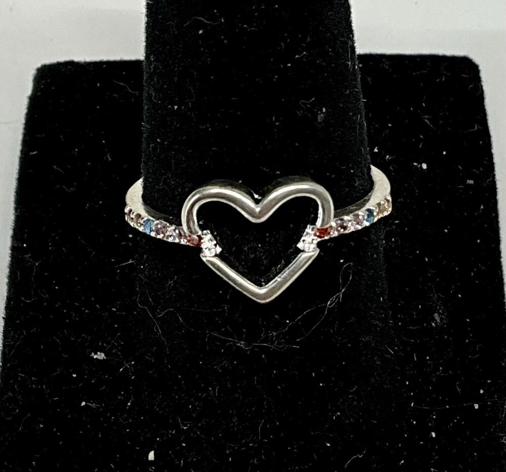 Mexico Dainty .925 Heart Ring With Colored Gemstone Sides Size 6.5